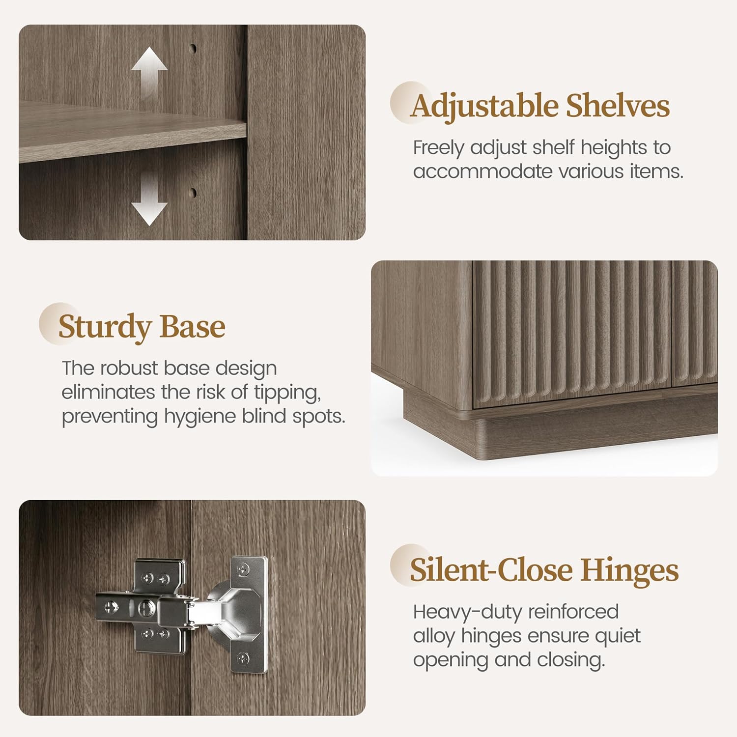 PAPROOS 55" Modern Fluted Sideboard Buffet Cabinet, Space-Saving Storage Credenza for Home Coffee Bar, 4-Door Accent Furniture with Adjustable Shelves for Clutter-Free Living (Brown Gray)
