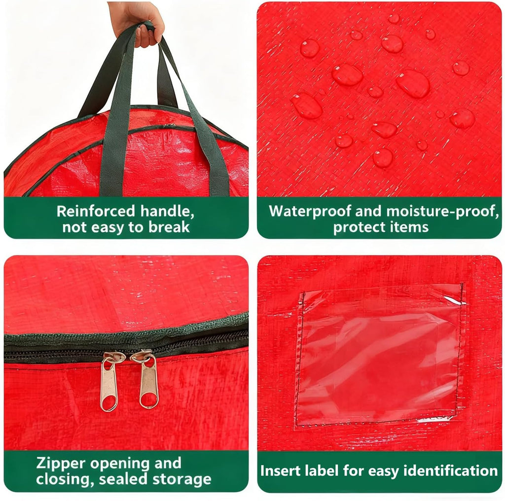 2 Pack 30" Wreath Storage Bags, Heavy Duty Christmas Wreath Organizer with Zipper & Handles, Large Holiday Storage for Wreaths, Garland & Greenery