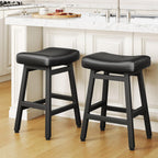 Raynesys 24 Inche Bonded Leather Counter Height Bar Stools Set of 2 Curved | Barstools with Curved Bonded Leather Seats & Heavy Duty Metal Legs for Kitchen Counter, Easy Assembly, All Black