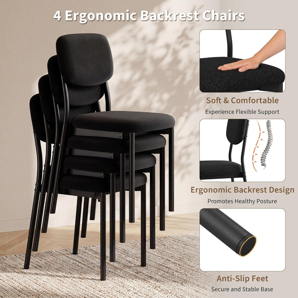 iPormis 47.2" Round Dining Table Set for 4, 5-Piece Kitchen Table & Chairs Set for 4, Dining Room Circle Table with 4 Upholstered Chairs for Small Space, Black Table + 4 Black Chairs