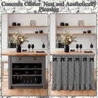 Tudomro Cabinet Curtains 56" x 28" Sink Skirt for Bathroom Kitchen Office Desk Black Ruffle Gingham Cabinet Curtains for Classroom Office Home Drape Under Desk Privacy Drape for Laundry Room
