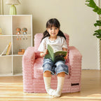 MAXYOYO Kids Bean Bag Chair, Comfy Upholstered Bean Bag Sofa with Filler | Faux Fur Floor Sofa with Pillows and Armrests, Lazy Floor Chair Couch for Boys and Girls, Pink