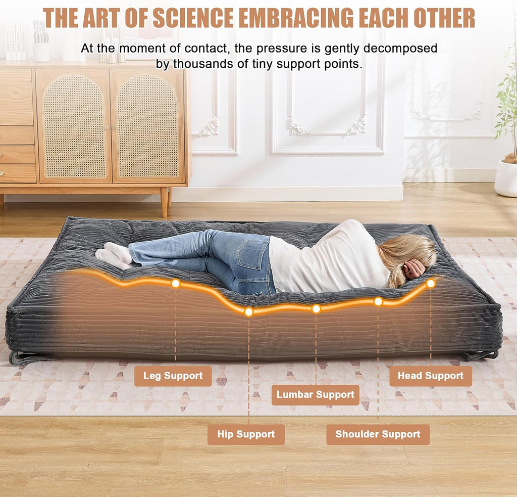 Futon Mattress Full Size 8",Foldable Futon Sofa Couch Bed,Floor Mattress Thick High Density Shredded Foam(Frame Not Included),Medium Firm Japanese Style Sleeping Pad for Guest Bedroom Living,DarkGrey