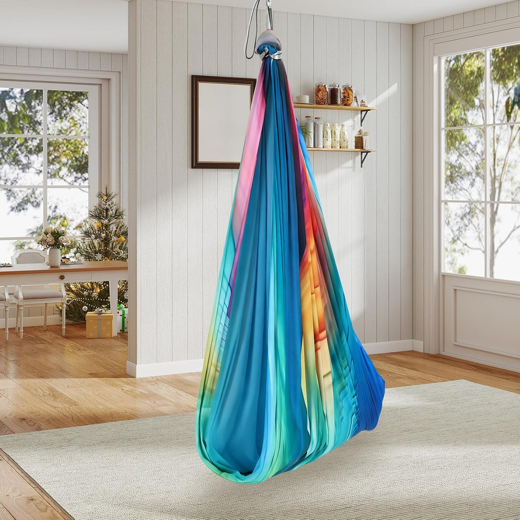 PrecisionAuto Dual-Layer Sensory Rocking Chair for Kids – Calming Indoor/Outdoor Therapy Hammock, 360° Swivel, Deep Pressure Support up to 300 lbs, Ideal for Autism, ADHD & Sensory Processing