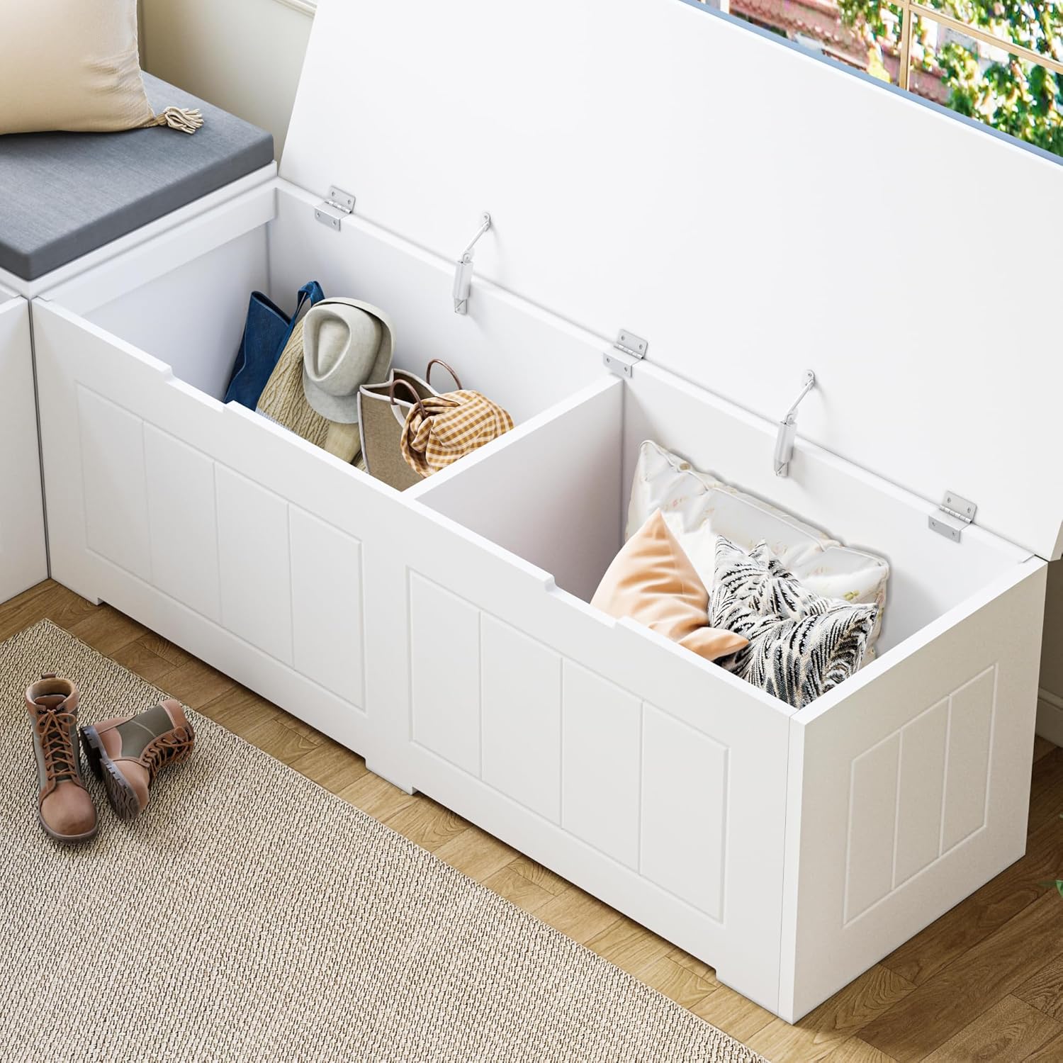 L Shaped Corner Storage Bench with Cushion,Modern Kitchen Breakfast Nook Bench with Storage,Flip-Top Shoe Storage Bench for Entryway,Hallway,Living Room,White