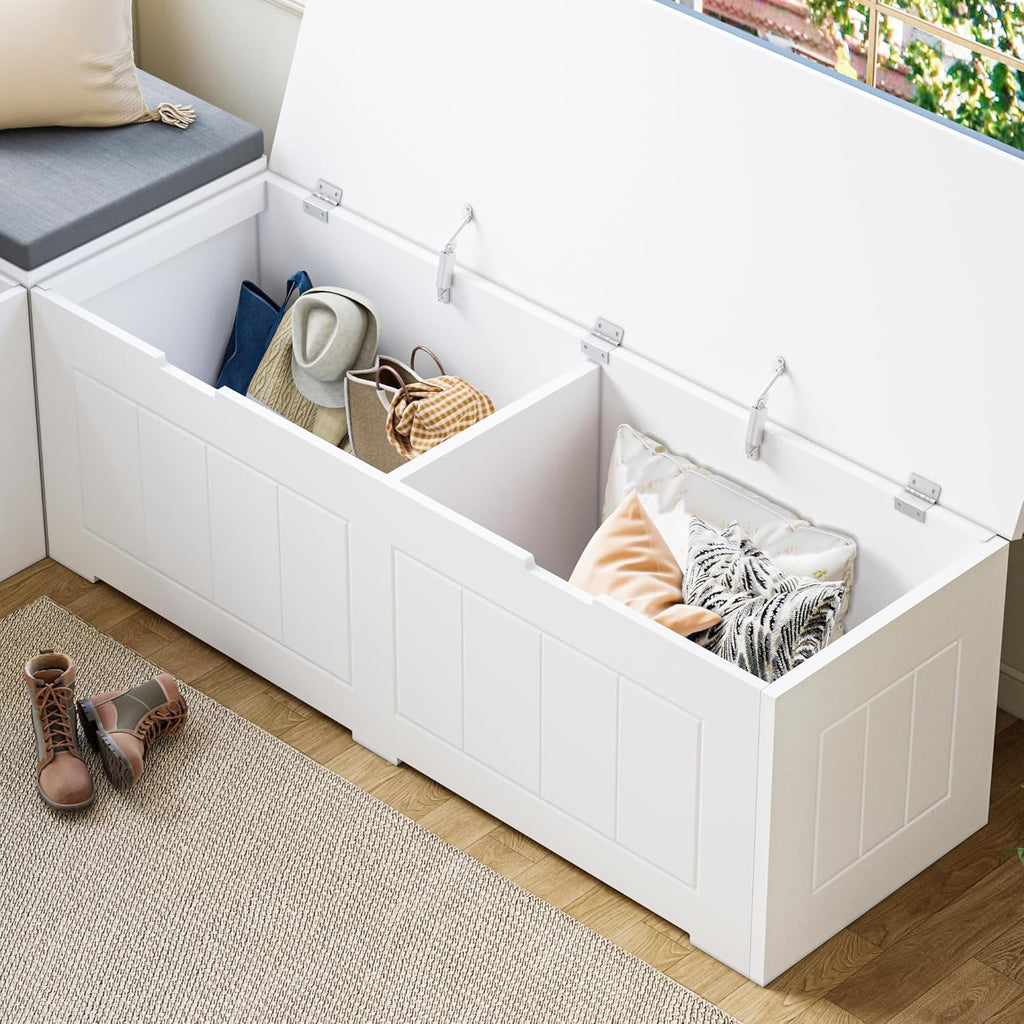 L Shape Corner Bench with Storage, Breakfast Nook Bench, Flip-Top Shoe Storage Benches with Cushion for Entryway, Hallway, Living Room, White & Grey