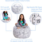 Posh Stuffable Kids Stuffed Animal Storage Bean Bag Chair Cover - Childrens Toy Organizer, Large 38" - Canvas Fun Creatures Coloring Fabric