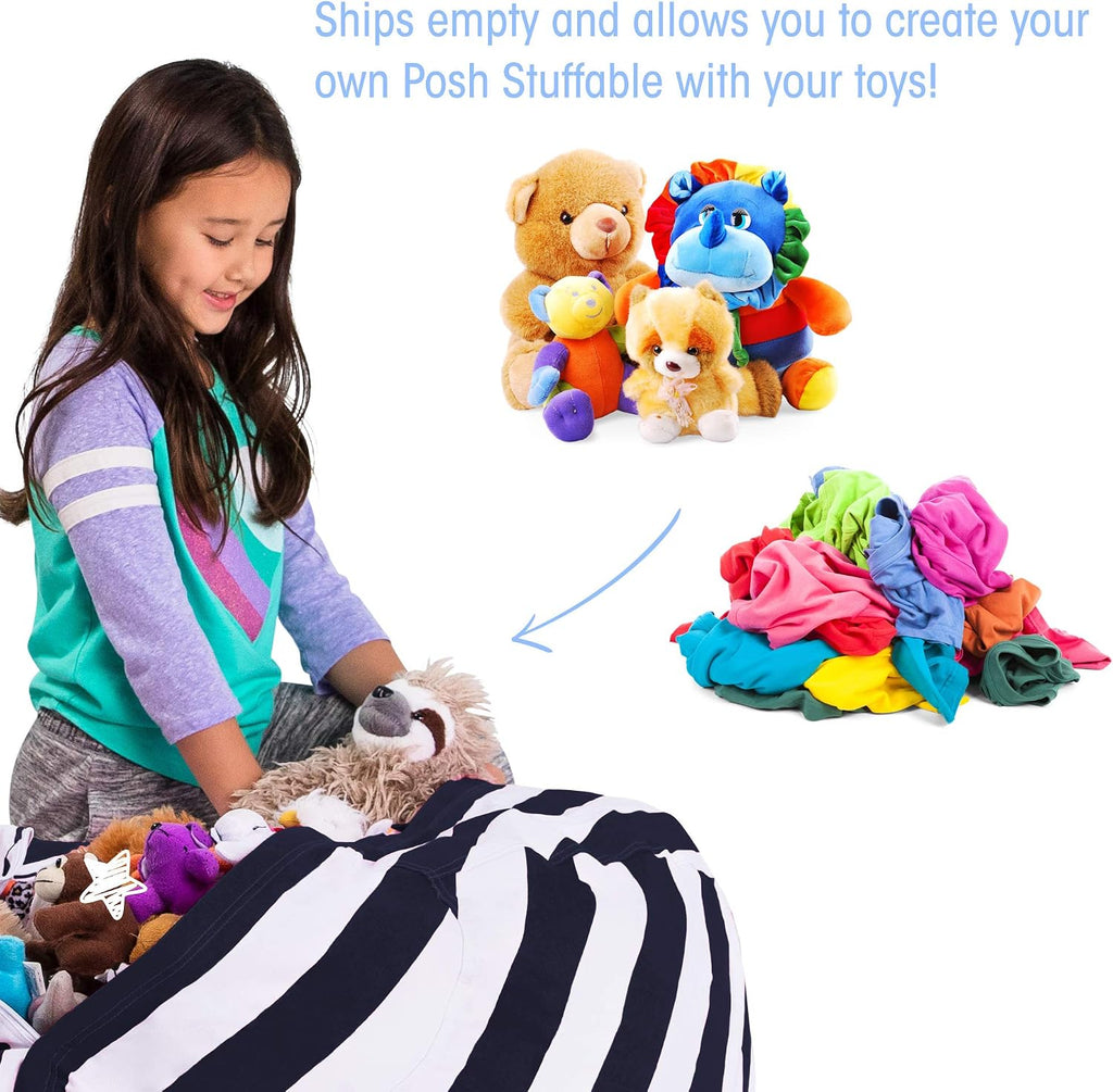 Posh Stuffable Kids Stuffed Animal Storage Bean Bag Chair Cover - Childrens Toy Organizer, Large 38" - Canvas Stripes Blue and White