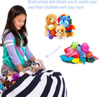 Posh Stuffable Kids Stuffed Animal Storage Bean Bag Chair Cover - Childrens Toy Organizer, Large 38" - Canvas Stripes Blue and White