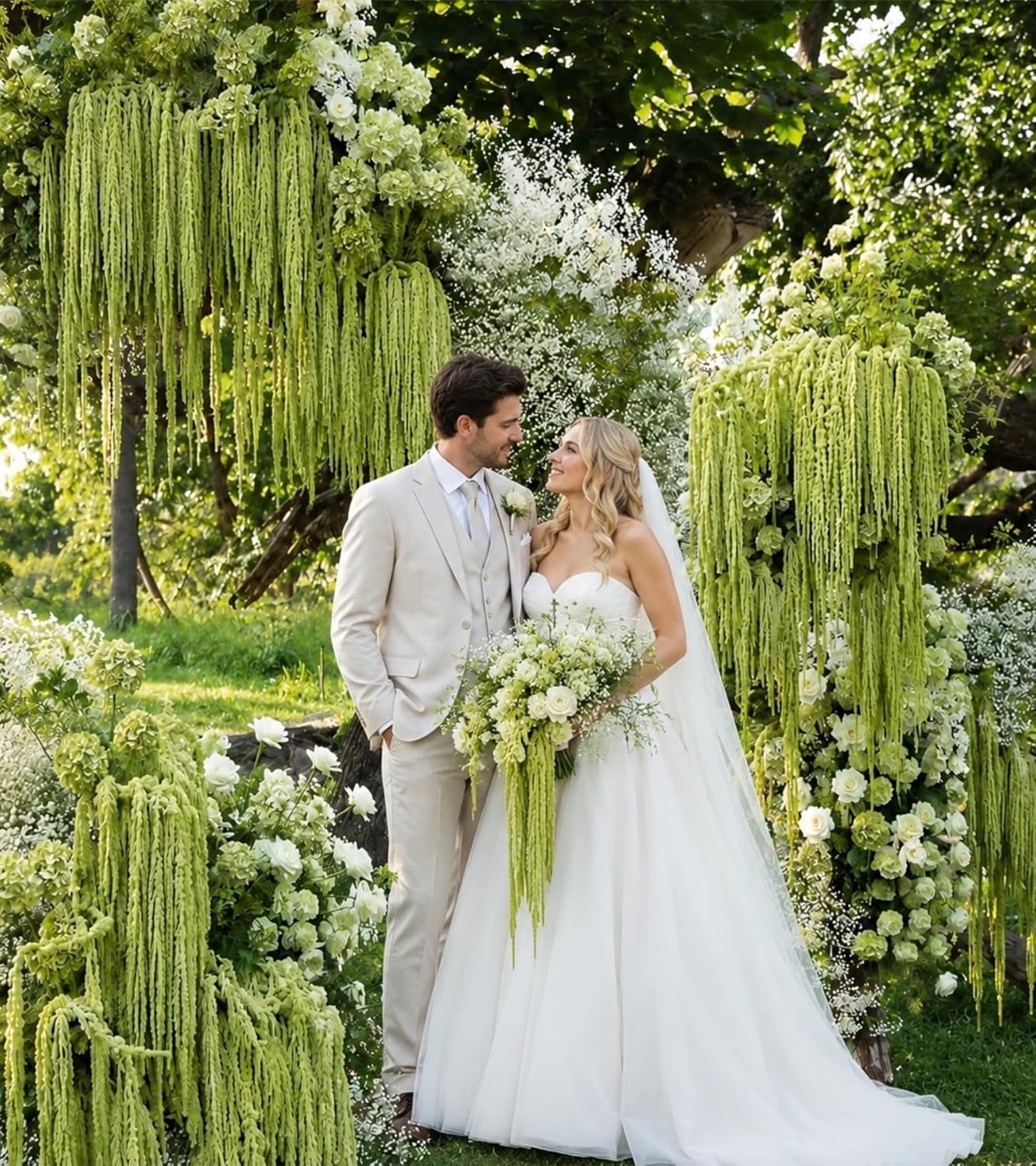 12 Pcs Neon Green Preserved Hanging Amaranthus Flowers - 23" Cascading Dried Flower Tassels for Wedding Arch, Floral Garland, Vase Arrangements & Home Decor