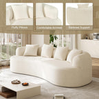 Oversized Sectional Sofa for Living Room, Modern Luxury Plush Chenille 4-Seater Extra Deep & Wide Seat Curved Cloud Couch with 4 Throw Pillows, No Assembly Needed, Cream White