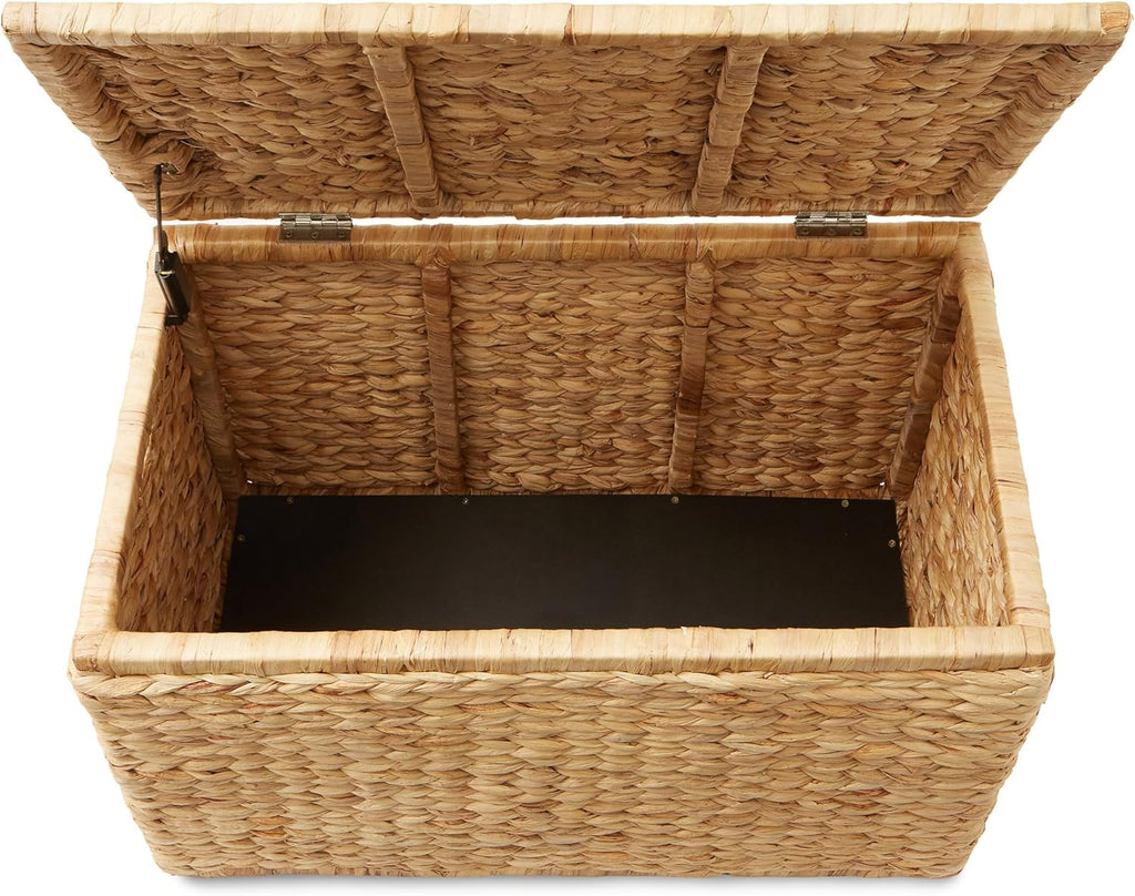 Casafield 30" Storage Chest with Lid, Handles, and Safety Hinge - Natural, Water Hyacinth Wicker Storage Trunk for Entry Way, Living Room, Bedroom