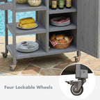 40 Sturdy Fir Wood Garden Table for Planting, Planter Bench with Foldable Top, Outdoor Storage Cabinets with Lockable Wheels for Patio Cooking, Grey