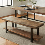 Alaterre Furniture Pomona Dining Bench - 48-Inch Modern Industrial Solid Wood Indoor Bench with Open Bottom Storage Shelf - Seating for Kitchen, Dining Room, and Living Room (Rustic Brown)