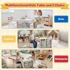 DOREROOM Wooden Kids Table and Chairs Set – 4-in-1 Activity Table with Removable Storage & Washable Graffiti Desktop for Drawing/Crafts/Arts/Reading, Toddler Desk for Home, Playroom, Ages 3+, White