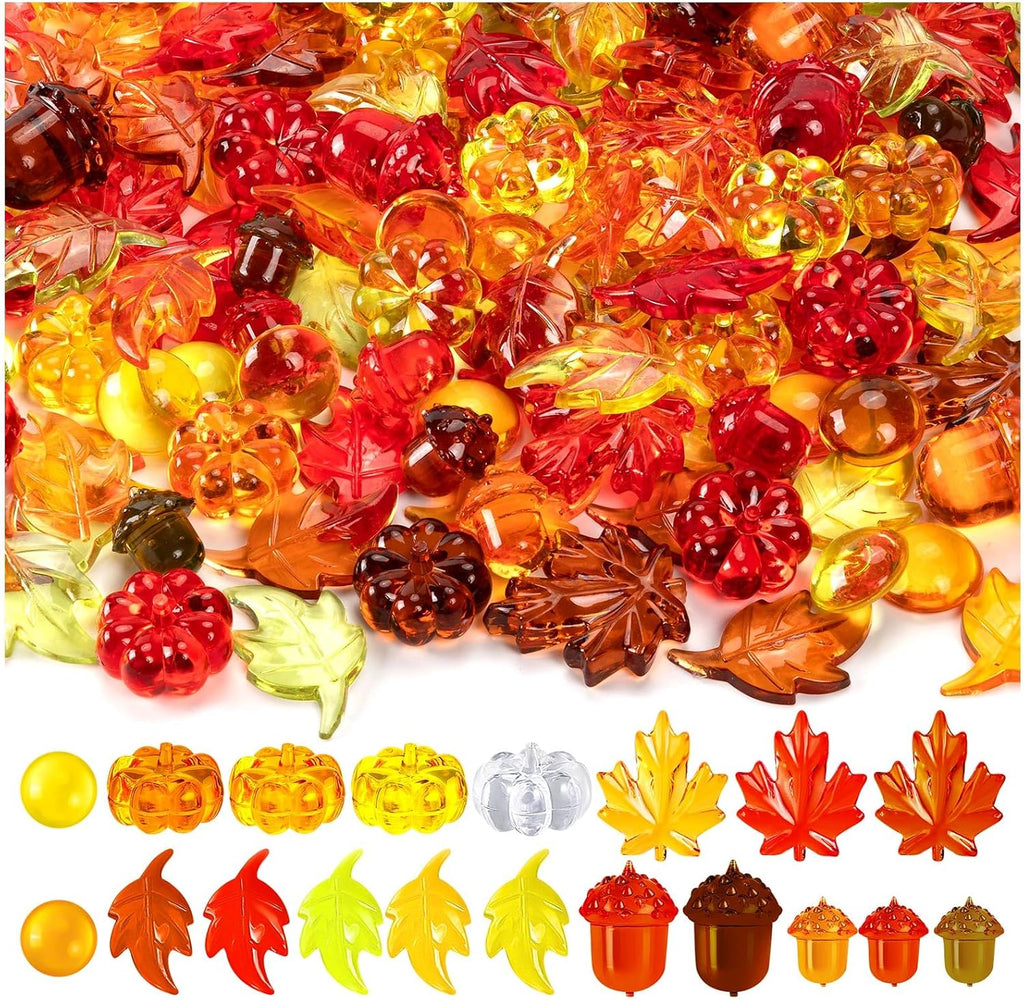 Acrylic Fall Vase Filler, Thanksgiving Mini Acrylic Pumpkins Leaves Acorns Gems for Decor Home, Table Centerpieces