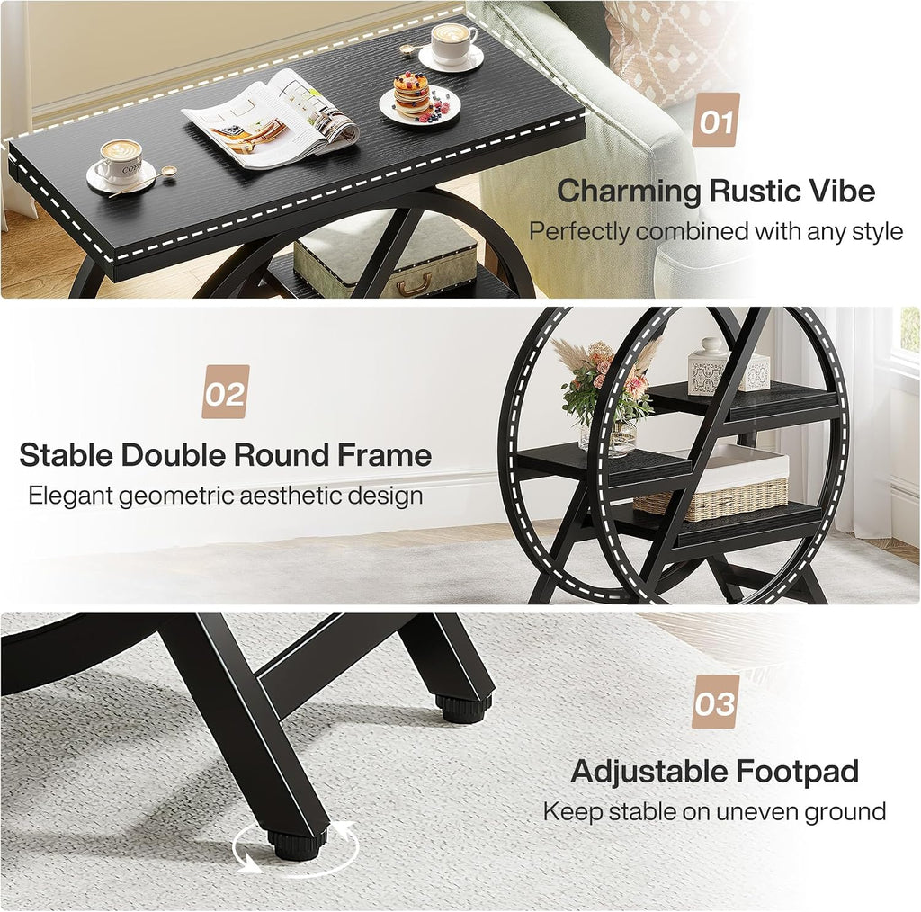 Tribesigns End Table for Living Room, 3-Tier Narrow Side Table with Storage, Wood Sofa Side Table with Geometric Metal Frame, Industrial Nightstand and Bedside Table for Bedroom, Black