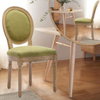 Linen Upholstered Dining Chairs Set of 6 French Country Oval Fabric Back Kitchen Side Chair with Wood Legs for Dining Room, Kitchen, Restaurant(Olive Green-Fabric)