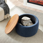Round Storage Ottoman, 2 in 1 Multifunctional Ottoman, End Table & Footrest Stool with Hidden Storage for Living Room Bedroom Entryway (Navy)