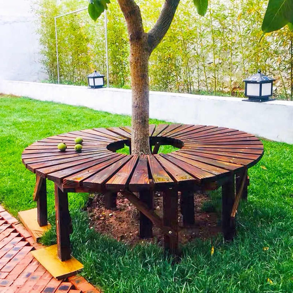 Wooden Curved Benches,Tree Bench Wrap Around Circle Park Tree Bench Seat,for Porch Lawn Backyard