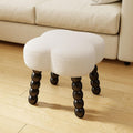 White Ottoman, Small Footrest with Storage Space, Unique Shaped Ottoman with Wood Legs，Faux Teddy Fur(Clover-White)