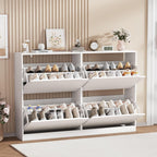 Shoe Storage Cabinet, Wood Shoe Organizer for Entryway with 3 Flip Drawers, Freestanding Shoe Rack with Adjustable Shelf, Narrow Shoe Dresser for Front Door Entrance (White, 4 Drawers)