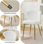 WUTUTUEE Velvet Vanity Chair Set of 2, Modern Makeup Chair with Back Golden Legs, Small Cute Accent Chair for Vanity, Living Room, Bedroom, White