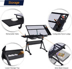 Yaheetech Drafting Table w/Stool Height Adjustable Multifunctional Art Craft Artists Desk Tilting Glass Tabletop Diamond Paintings Work Station w/2 Storage Drawers for Home Office