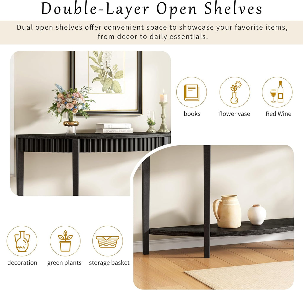 55'' Elegant Half Moon Entryway Table with Wood Veneer and Open Shelf A Refined Accent for Hallways or Foyers