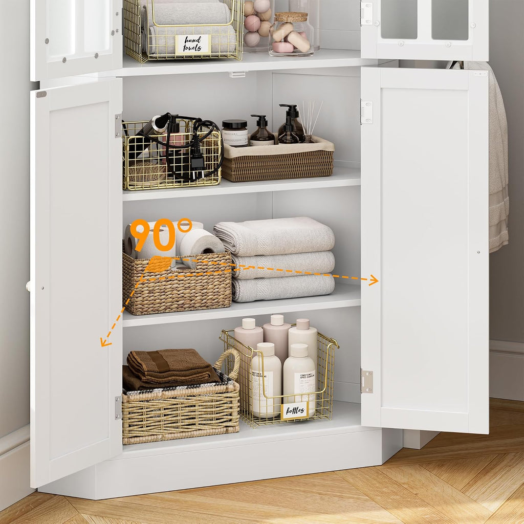 BOTLOG 67" Corner Cabinet, Corner Kitchen Pantry with Doors, Farmhouse Kitchen Cabinet with 6 Storage Shelves, Space Saver for Bathroom, Living Dining Room, White
