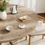 Vantic 47" Round Dining Table for 4-6 People, Farmhouse Wood Kitchen Table for Small Space, Circle Dining Table with Metal Base for Kitchen & Living Room, Ivory