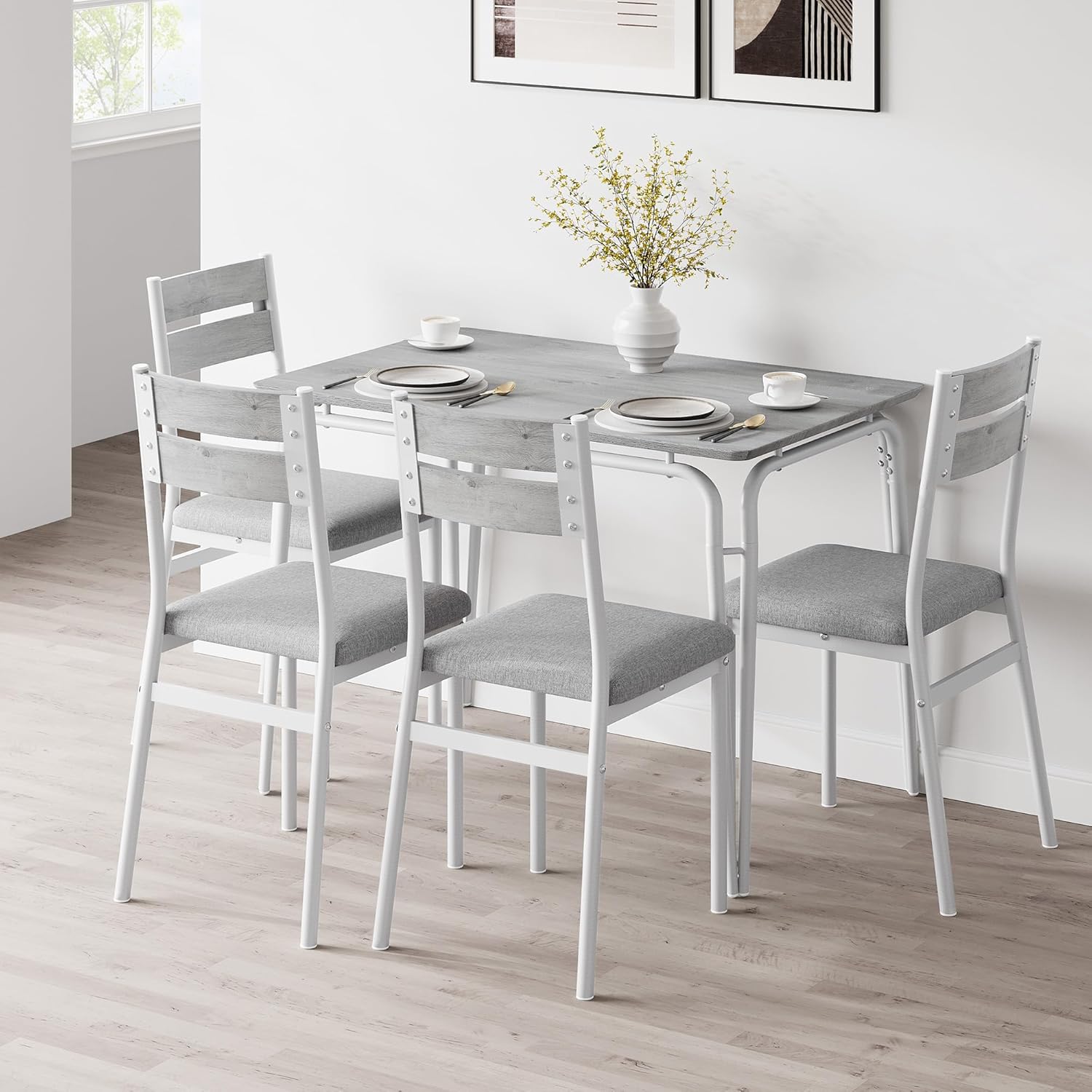 Dining Table for 4, Small Table and Chairs Set of 4, Square Dinette Set for 4, Dinner Table Set, 5 Piece Kitchen & Dining Room Sets for Small Space, Apartment (White, Dining Table with 4 Chairs)
