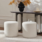 KINWELL Modern Round Boucle Upholstered Ottoman Set of 2, Multi-Functional Sofa Footrest, Side Table, Extra Seating for Living Room, Bedroom, Entryway (Cream White, 18" Dx 18" W x 18.3" H)