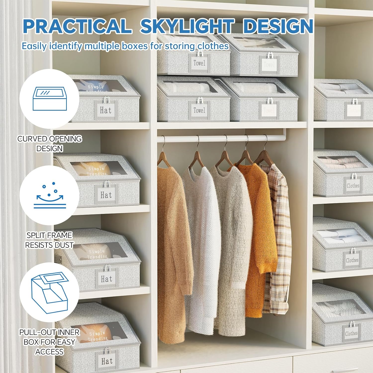Simple Trending Hat Organizer for Baseball Caps, 2PCS Stackable Storage with Clear Window Lid,Hat Box for Closet, Holds up to 24 Caps Hat Organizer for Closet, Grey