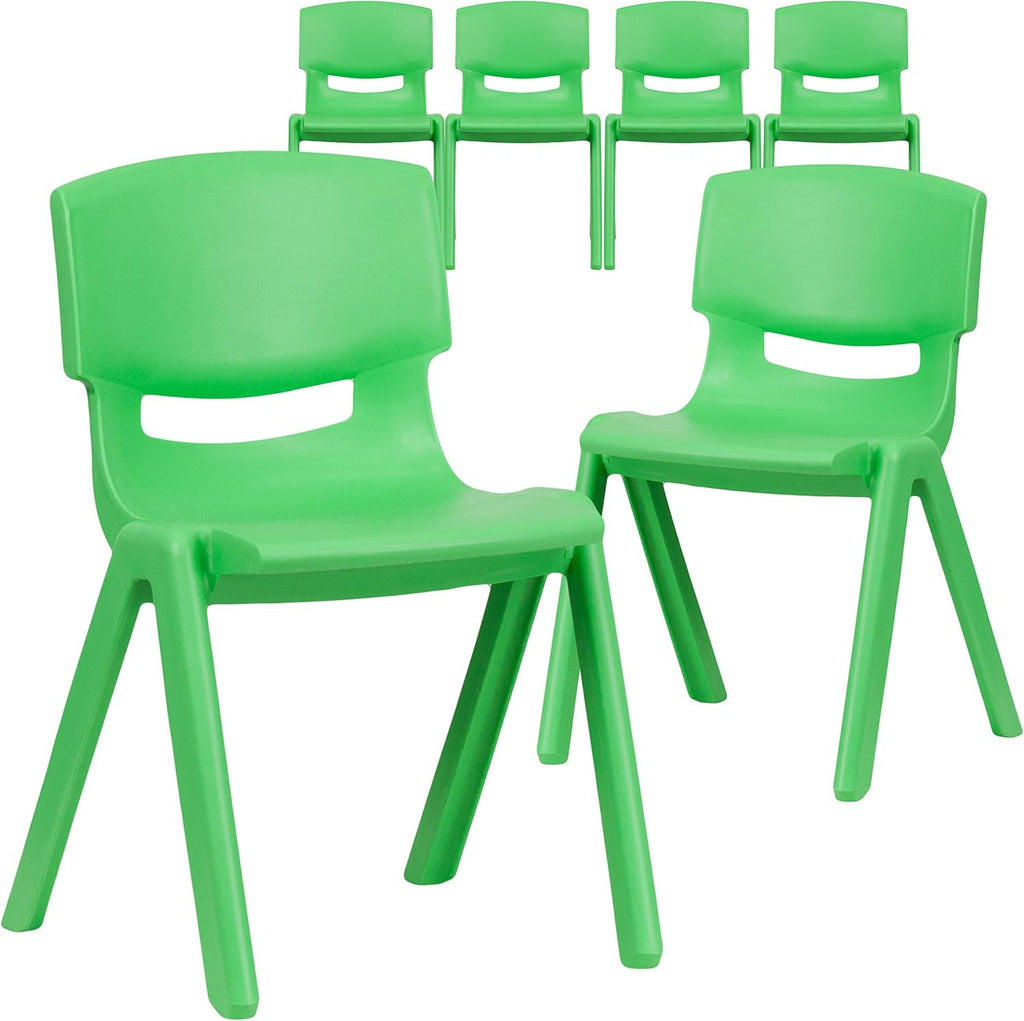 Flash Furniture 6 Pk. Green Plastic Stackable School Chair with 13.25'' Seat Height