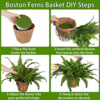 2 Set Artificial Hanging Ferns for Outdoors with Hanging Baskets, UV Resistant Artificial Outdoor Plants, Faux Ferns Outdoor Hanging Basket for Front Porch Garden
