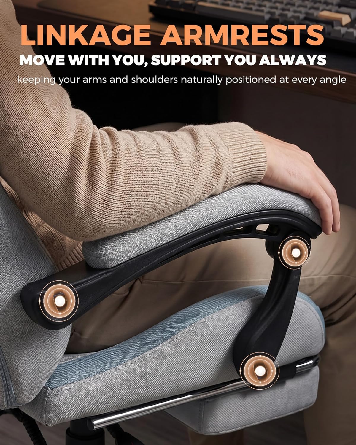 Gaming Chair with Foot Rest & Pocket Spring Cushion, Ergonomic High Back Computer Desk Chair with Headrest & Lumbar Support for Back Pain Relief, Breathable Fabric, Mist-Blue