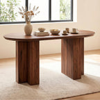 RedLemon 63" Oval Dining Table for 4-6 People, Wood Kitchen Table with Thick Stable T-Shaped Base & Curved Edge, Modern Dinner Table for Dining Room, Kitchen, Rustic Walnut