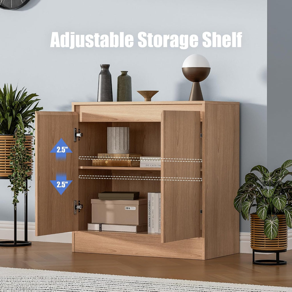 Housoul Buffet Cabinet with Storage, Coffee Bar Cabinet with 2 Doors and Adjustable Shelf, Modern Kitchen Buffet Sideboard for Living Room, Kitchen, Oak