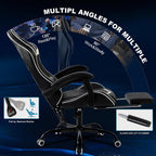 Gaming Chair for Adults, Ergonomic Gamer Chair with Footrest, Spring Pocket Cushion, Computer Office Desk Gaming Chair with Enlarged Metal Base, Linkage Armrests, Lumbar & Headrest (Black & White)