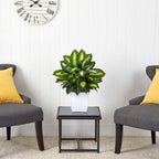 Nearly Natural 2ft. Golden Dieffenbachia Artificial Plant in White Metal Planter