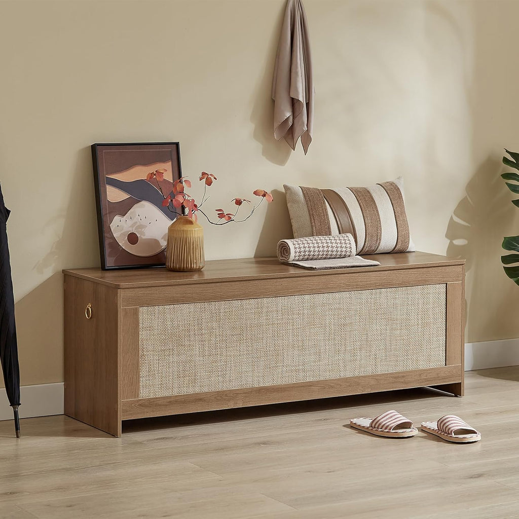 51.2" Storage Chest Extra Large,Storage Bench with 2 Safety Hinges,Wooden Shoe Bench,51.2x15.7x18.3 Inch,Easy Assembly,Storage Bench for Bedroom,Living Room,entryway(Cherry Brown)
