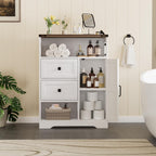 Vabches Farmhouse Buffet Sideboard Cabinet with 2 Drawers and Open Shelf, 27.5" Storage Cabinet with Adjustable Shelves and Door, Coffee Bar Hutch Pantry for Kitchen, Living Room, Entryway, White