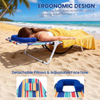 LILYPELLE Folding Chaise Lounge Chair with Mattress, 5 Position Beach Chair with Face Hole, Patio Chaise Lounge Chairs for Outside, Sunbathing, Camping, Pool, Beach, Poolside
