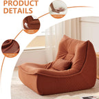 Bean Bag Chair for Adults, Single Lounge Chair with Lumbar Pillow, Comfy Floor Sofa with High-Resilience Foam, Lazy Accent Chair for Living Room, Bedroom, Apartment, Or Reading Corner, Orange