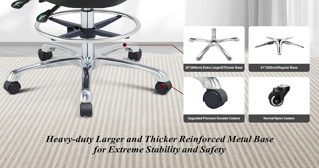 Ergonomic Home Office Desk Chair - Adjustable Task Chair with Lumbar Support, Foot Ring and Rolling casters for Computer,Hospital,Clinic,Dental Hygienist