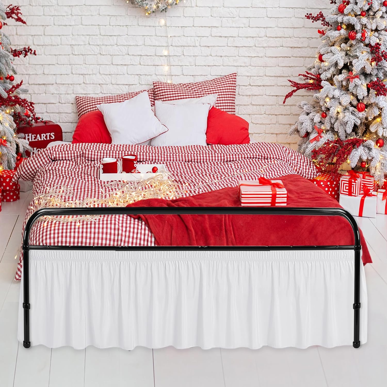 Biscaynebay Wrap Around Bed Skirts with Split Corners for Queen Beds 15" Drop, White Adjustable Elastic Dust Ruffles Easy Fit Wrinkle Resistant Silky Luxurious Fabric Machine Washable