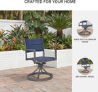 Signature Design By Ashley Point Bonita Swivel Outdoor Chair, 360-Degree Motion, Aluminum Frame with Padded Sling Seat for Patio Or Porch, All-Weather Gray/Blue, Set of 2