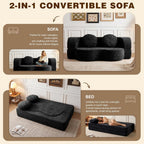 Vongrasig Convertible Sofa Bed, 77” Folding Boneless Couch, Floor Sofa 2-in-1 Curved Couch for Small Living Room, Apartment, Guest Room, Black