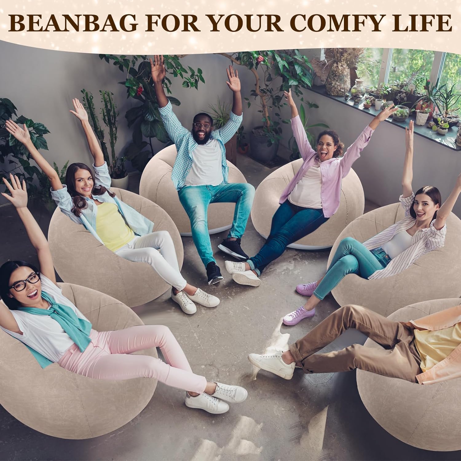 Realspring Inflatable Bean Bag Chairs Outdoor Blow up Camping Chairs Inflatable Lazy Sofa Folding Portable Bean Bag Loungers Couch(Coffee,6 Pcs)